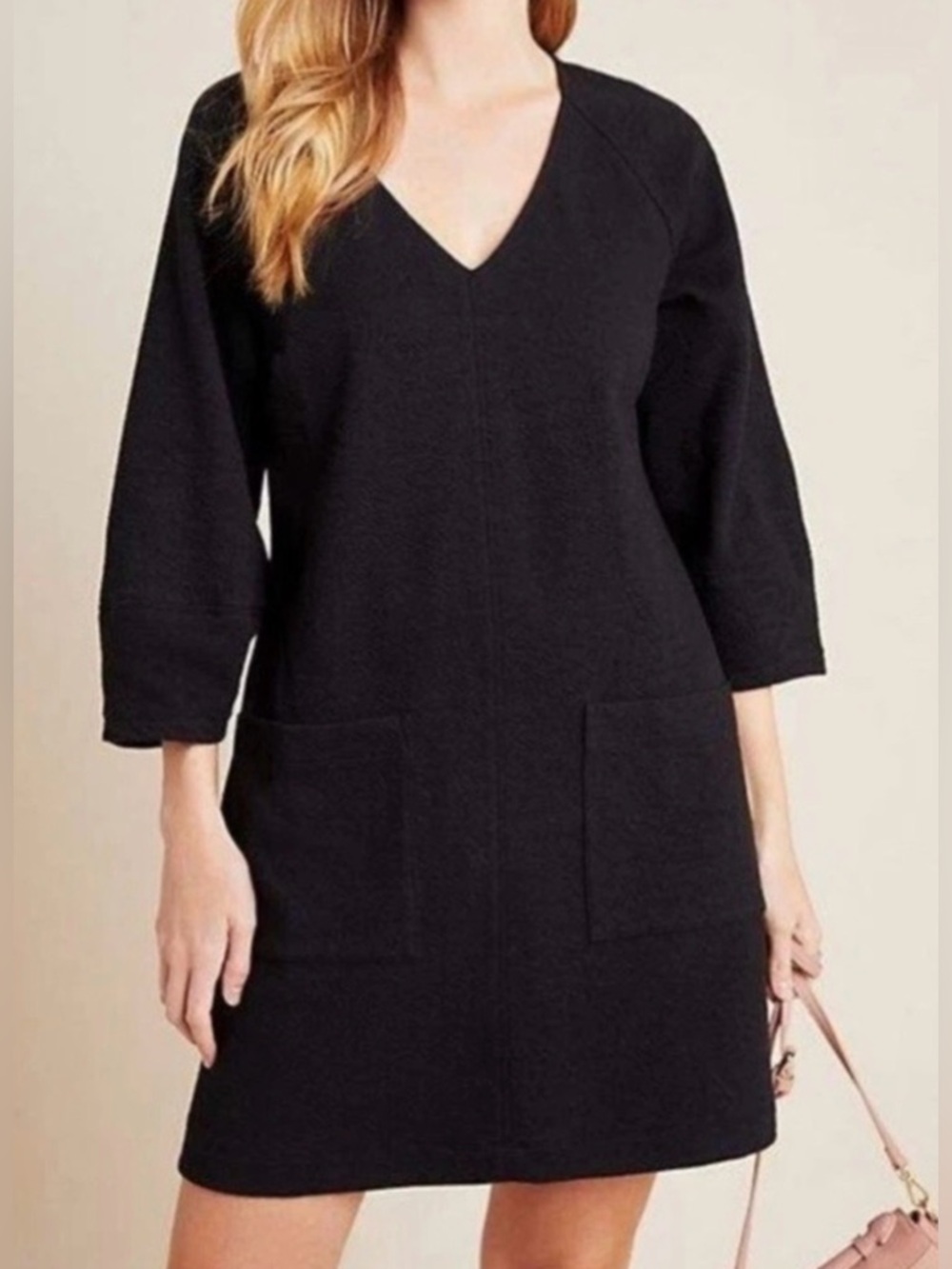 Anthropologie Black V-Neck Mini Dress
